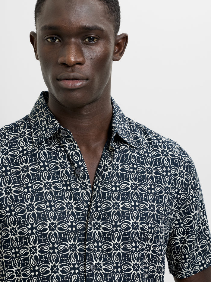 Short Sleeve Floral Print Navy Shirt