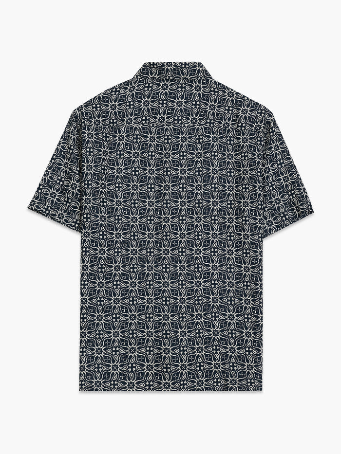 Short Sleeve Floral Print Navy Shirt