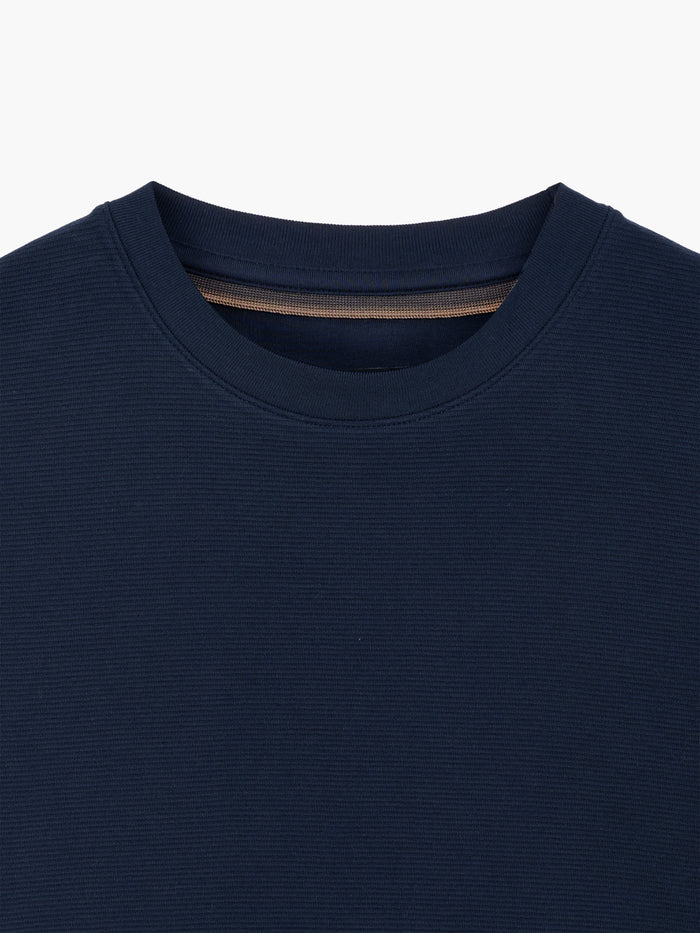 Short Sleeve Ottoman Texture Dark Blue T-Shirt