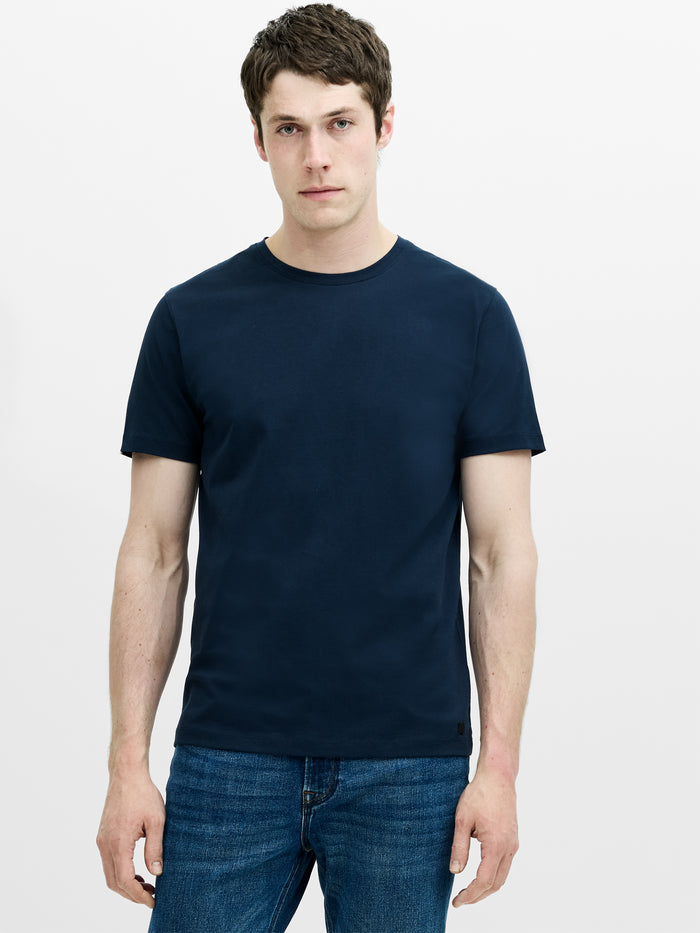 Short Sleeve Ottoman Texture Dark Blue T-Shirt