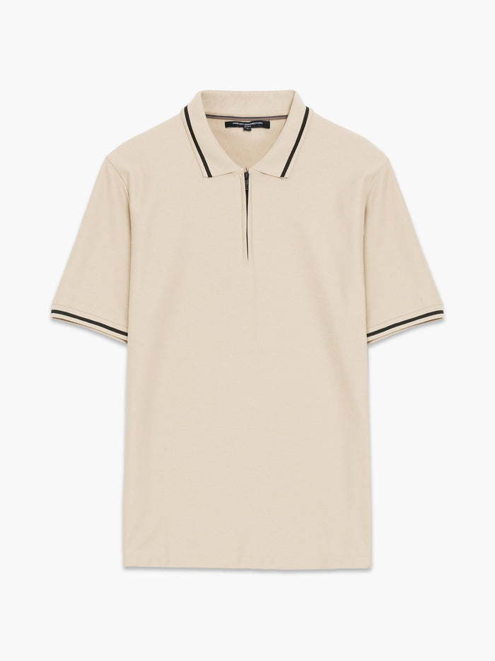 Short Sleeve Phased Twill Zip Knit Polo Shirt