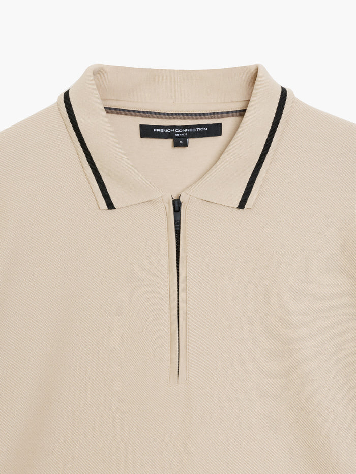 Short Sleeve Phased Twill Zip Knit Polo Shirt