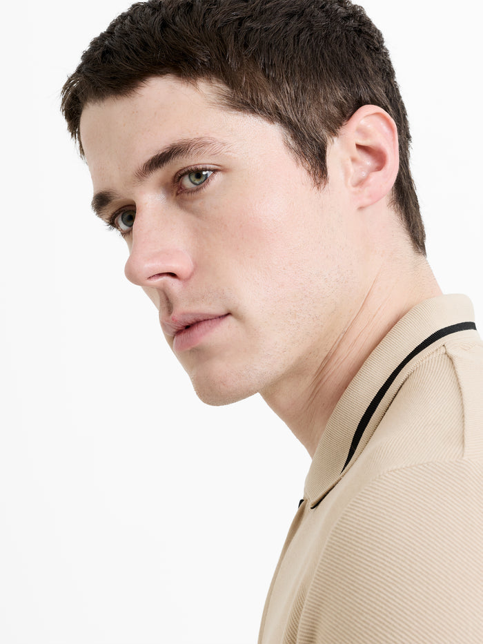 Short Sleeve Phased Twill Zip Knit Polo Shirt