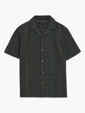 Short Sleeve Textured Stripe Khaki Green Holiday Shirt