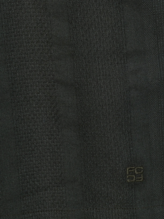 Short Sleeve Textured Stripe Khaki Green Holiday Shirt