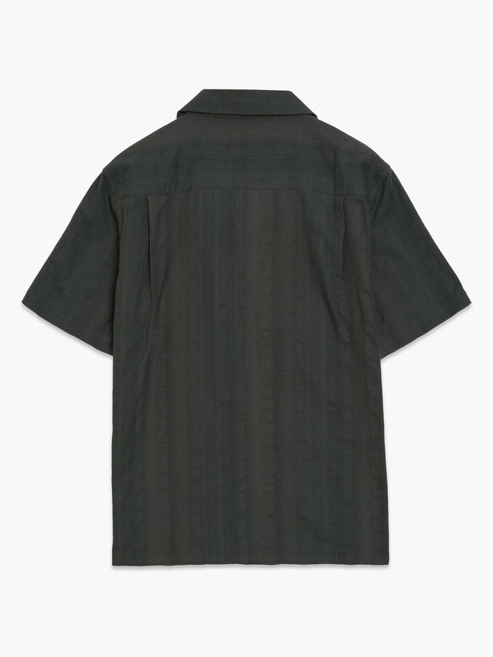 Short Sleeve Textured Stripe Khaki Green Holiday Shirt