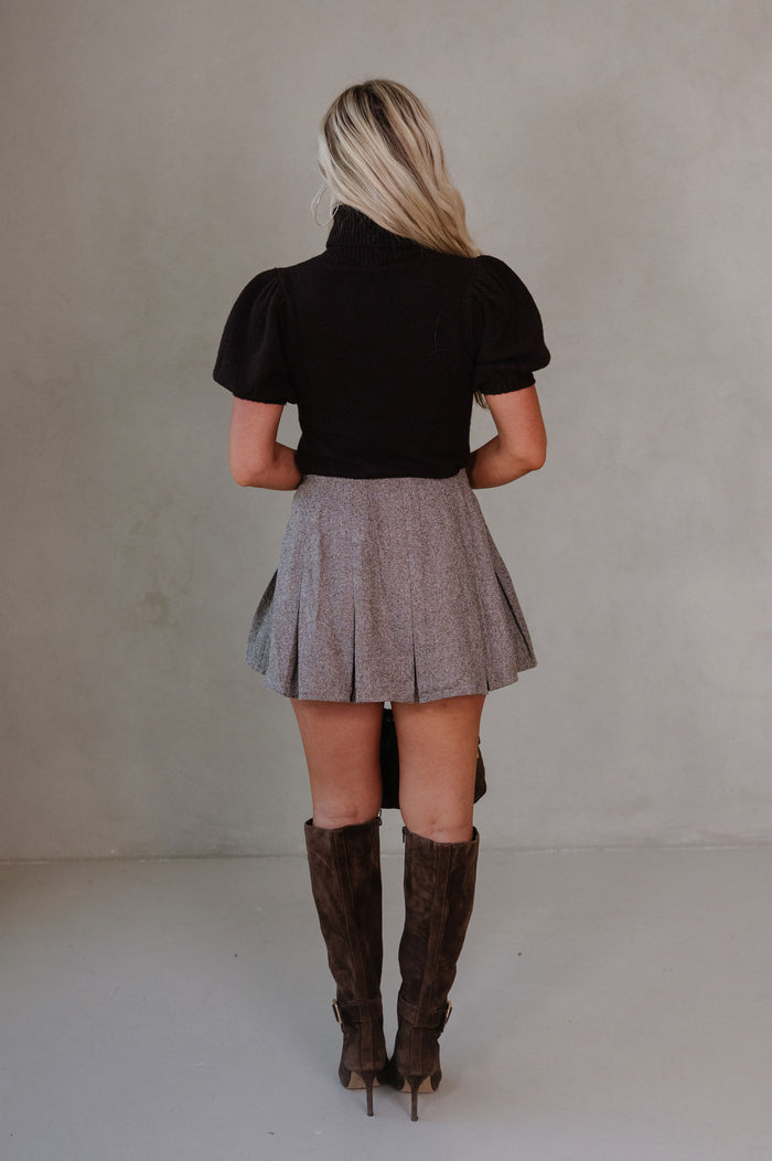 Shyla Pleated Mini Skirt-Mocha