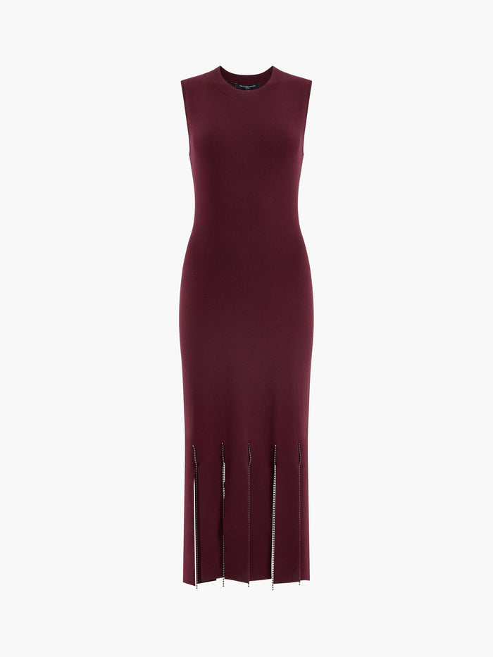 Silas Burgundy Beaded Fringe Knit Midi Dress