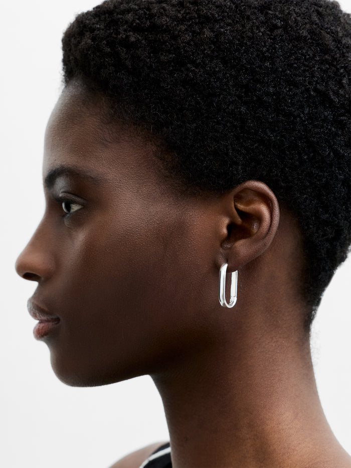 Silver Elongated Hoop Earrings