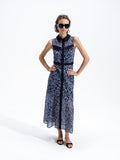 Skye Lace Godet Blue Midi Shirt Dress