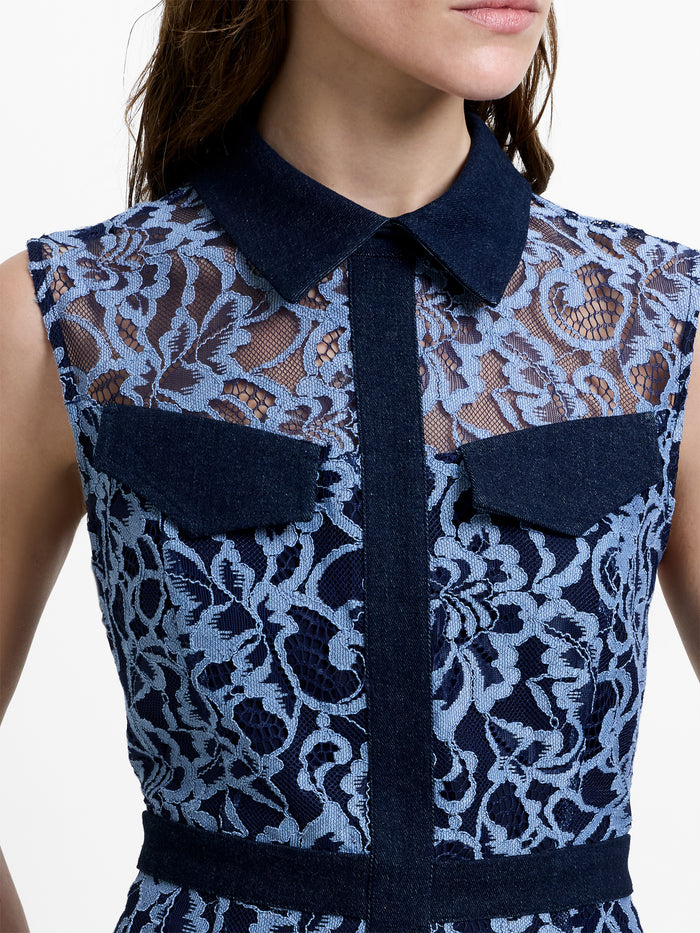 Skye Lace Godet Blue Midi Shirt Dress
