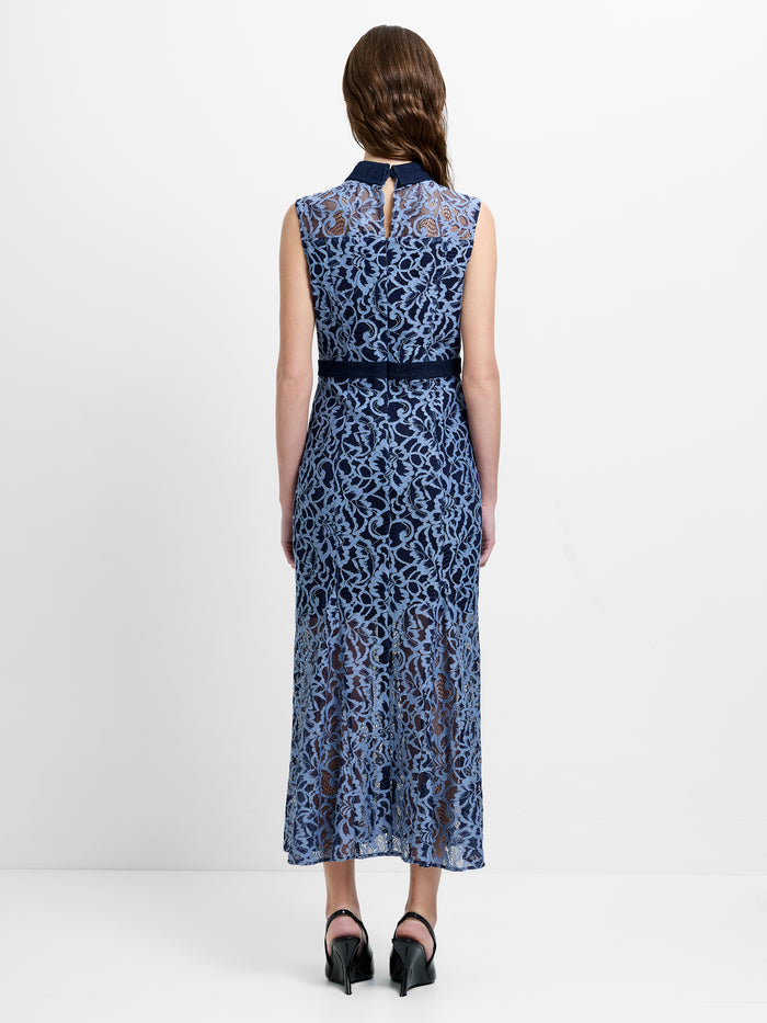 Skye Lace Godet Blue Midi Shirt Dress