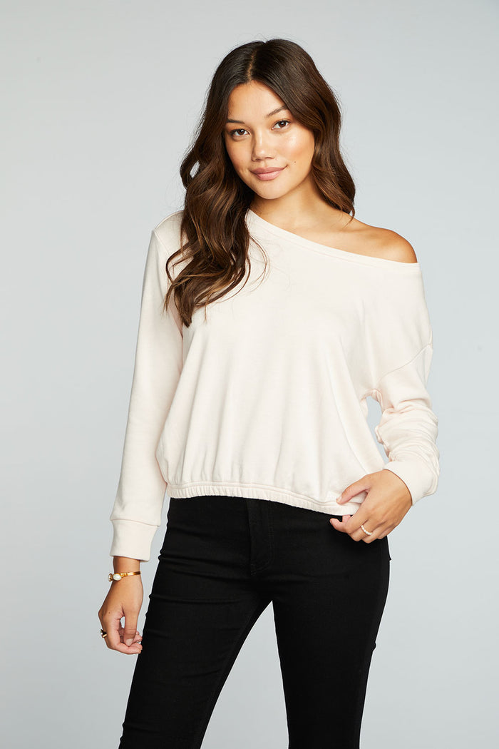 Slub French Terry Long Sleeve Pullover With Shirred Body Hem WOMENS chaserbrand