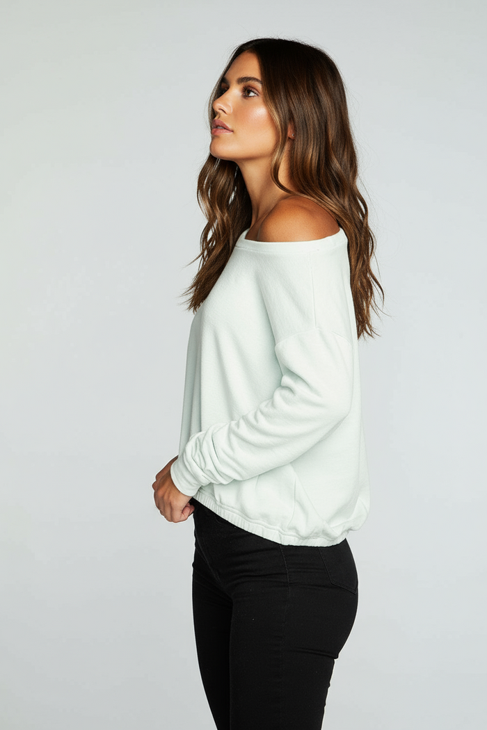 WOMENS Slub French Terry Long Sleeve Pullover With Shirred Body Hem chaserbrand