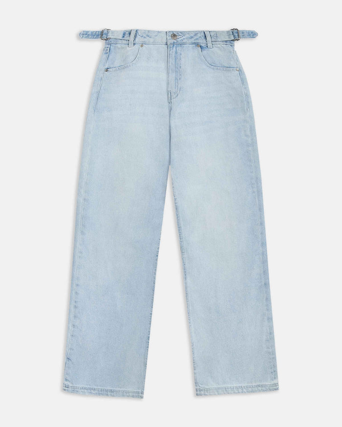 Light blue jeans on a white background