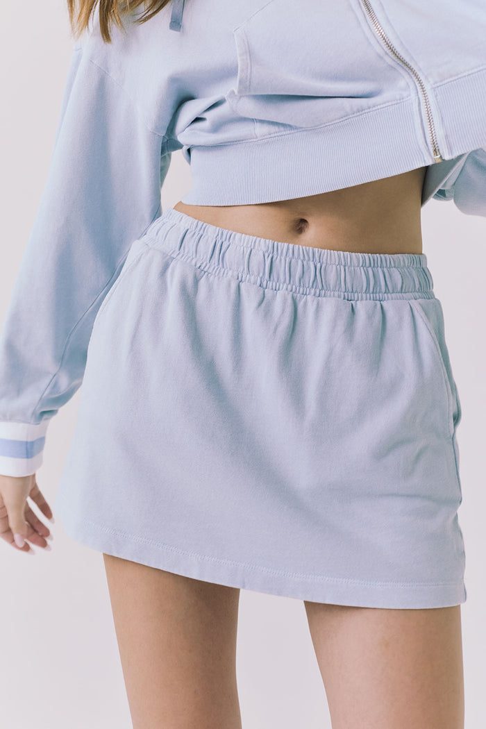 Chaser Soleil Blue Bird Mini Skort in Blue Bird with elastic waistband and soft structured silhouette