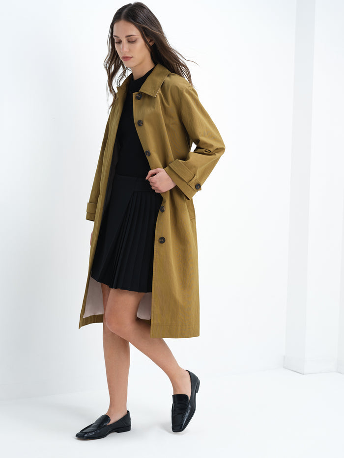 Solene Longline Khaki Green Belted Trench Coat