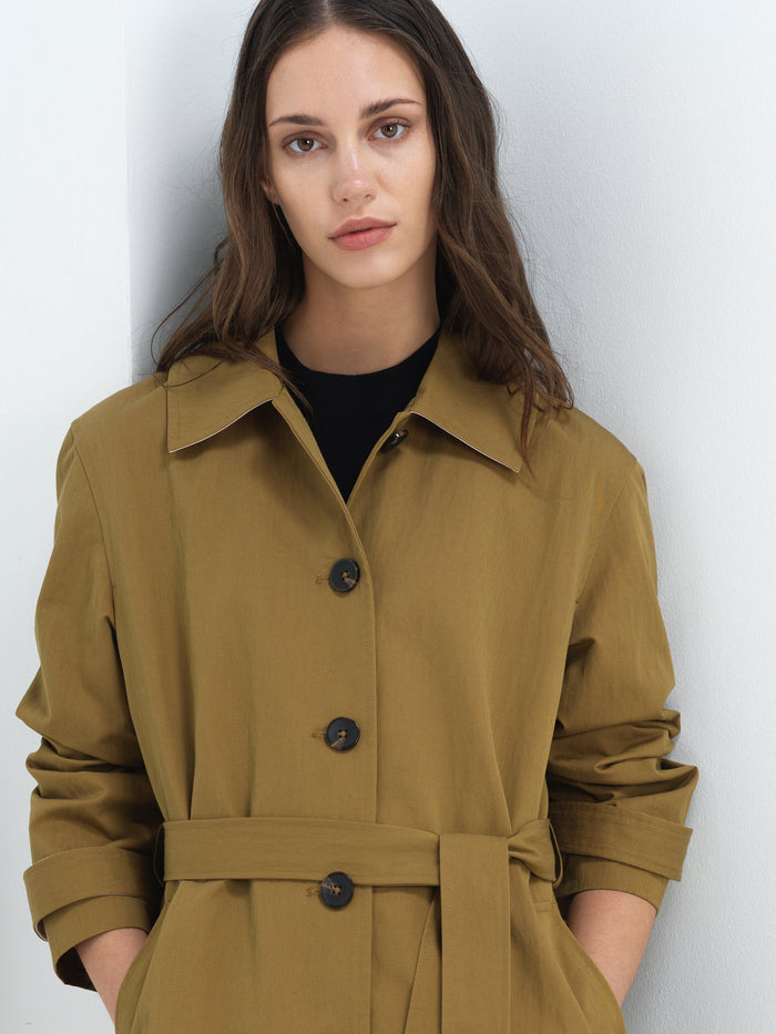 Solene Longline Khaki Green Belted Trench Coat