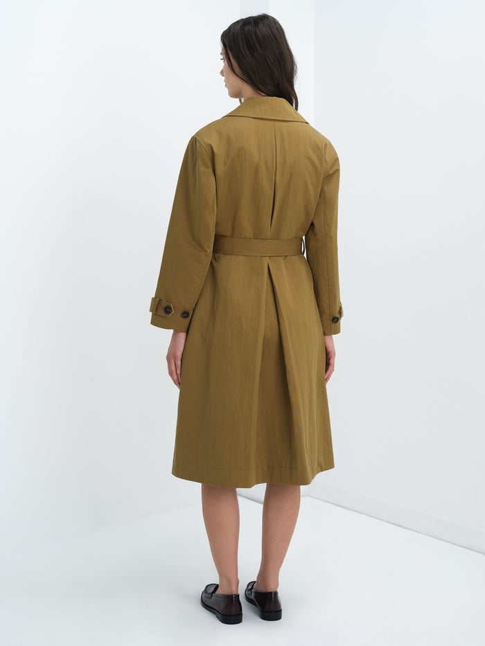 Solene Longline Khaki Green Belted Trench Coat