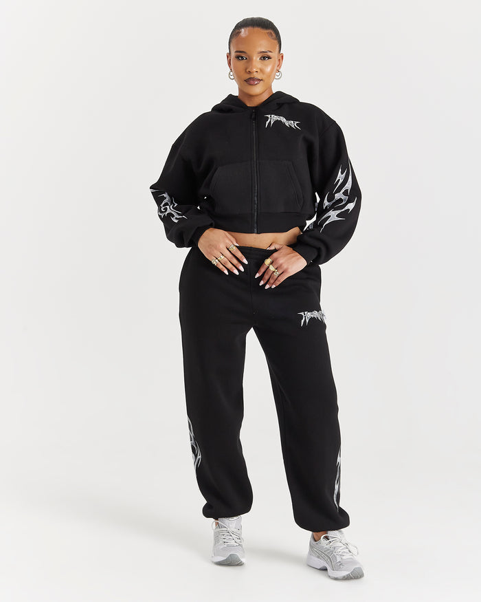 Spark Boxy Zip Hoodie - Black/Silver