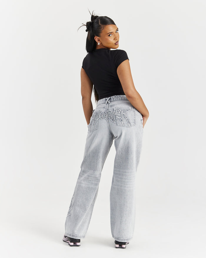 Spark Wide Leg Jeans - Light Grey Wash
