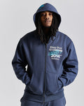 Stamp Tag Oversized Zip Hoodie - Blue/White
