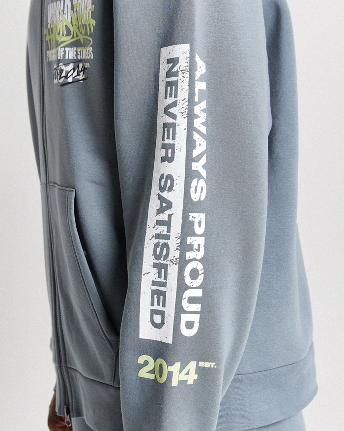 Stamp Tour Oversized Zip Hoodie - Grey/White/Lime