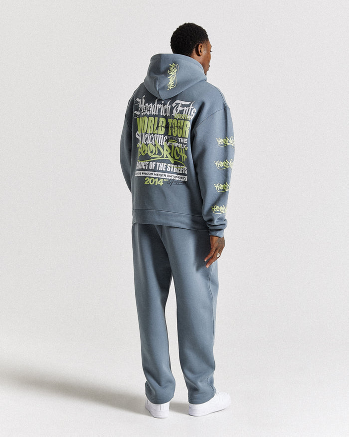 Stamp Tour Oversized Zip Hoodie - Grey/White/Lime