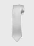 Sterling silk tie with twill texture, rolled at top on light grey background