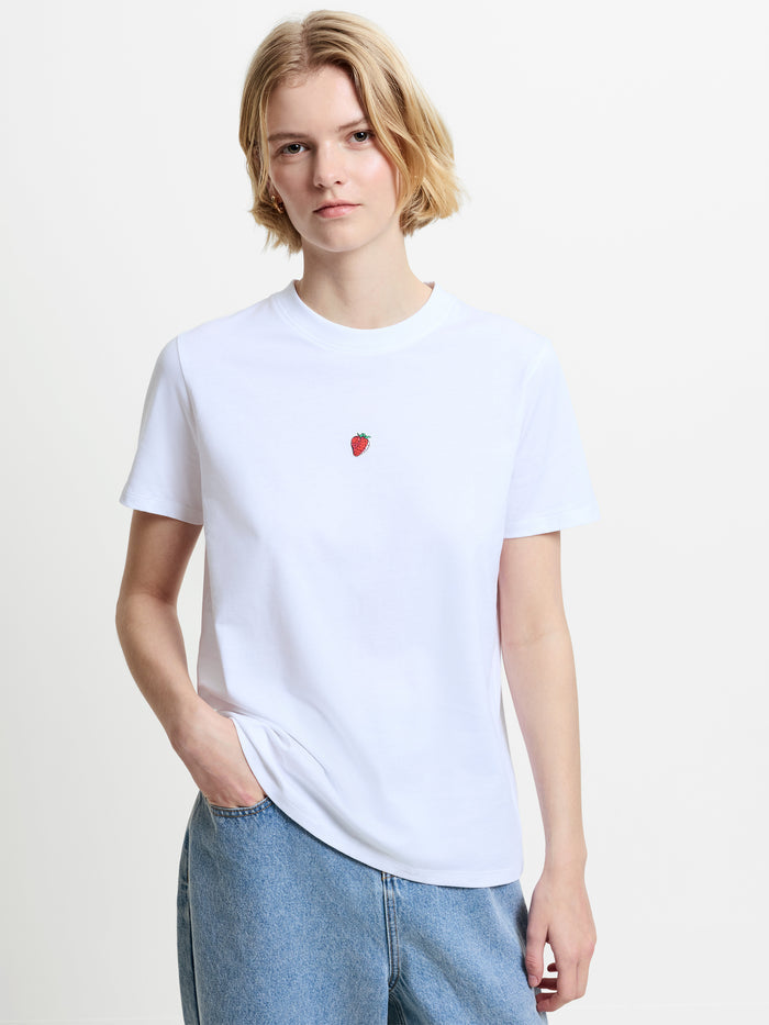 Strawberry Cocktail Back Print White Graphic T-Shirt