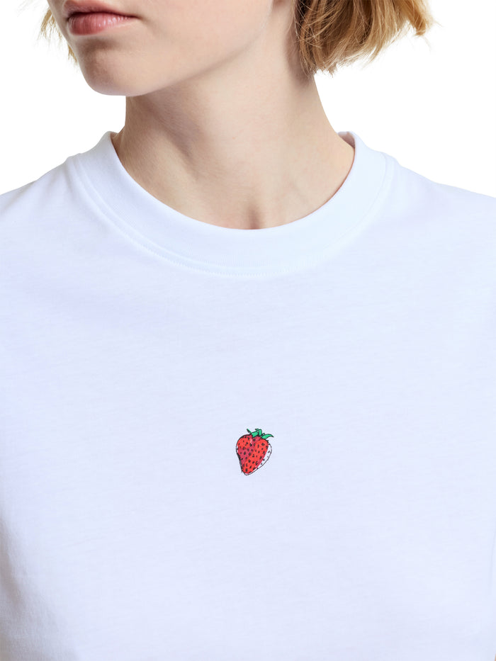 Strawberry Cocktail Back Print White Graphic T-Shirt
