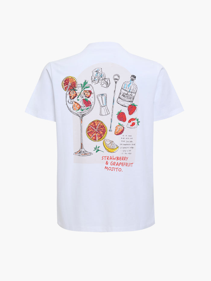 Strawberry Cocktail Back Print White Graphic T-Shirt