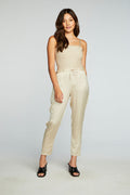 Stretch Silky Basics Smocked Drawstring Waist Jumpsuit WOMENS chaserbrand