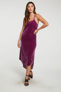 Stretch Velvet V Back Hi Lo Midi Dress WOMENS - chaserbrand