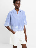 Stripe Embroidered Hem Popover Shirt