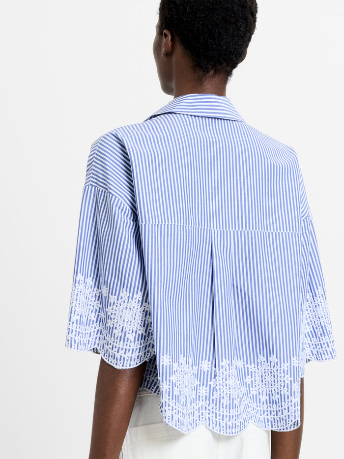 Stripe Embroidered Hem Popover Shirt