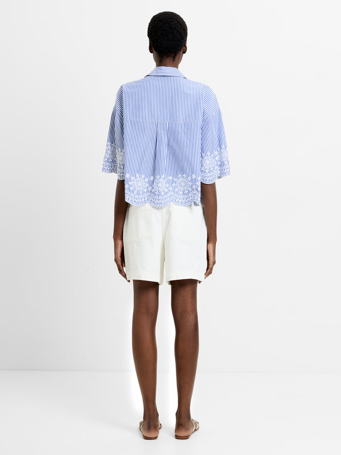 Stripe Embroidered Hem Popover Shirt