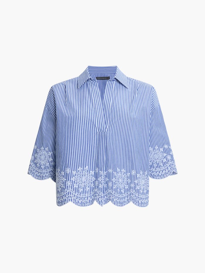 Stripe Embroidered Hem Popover Shirt