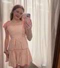 Stripe mini dress with ribbon shoulder strap