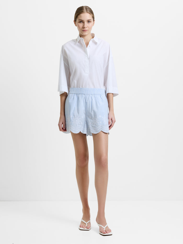 Striped Embroidered Hem Shorts