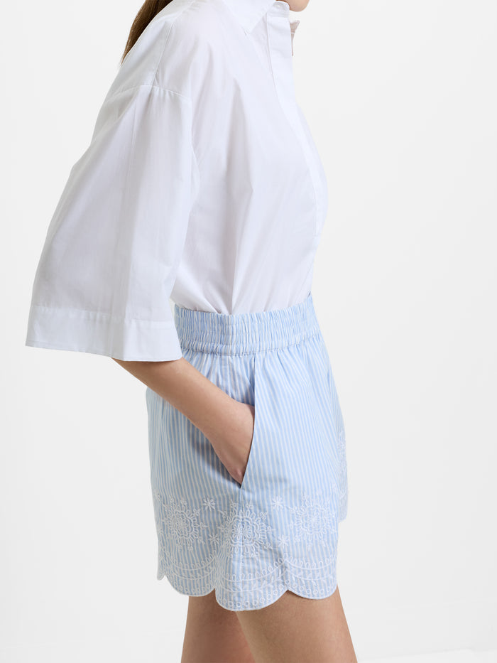 Striped Embroidered Hem Shorts