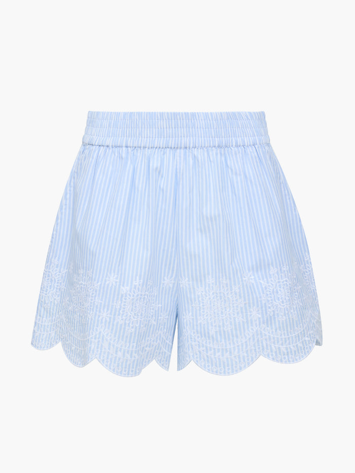 Striped Embroidered Hem Shorts