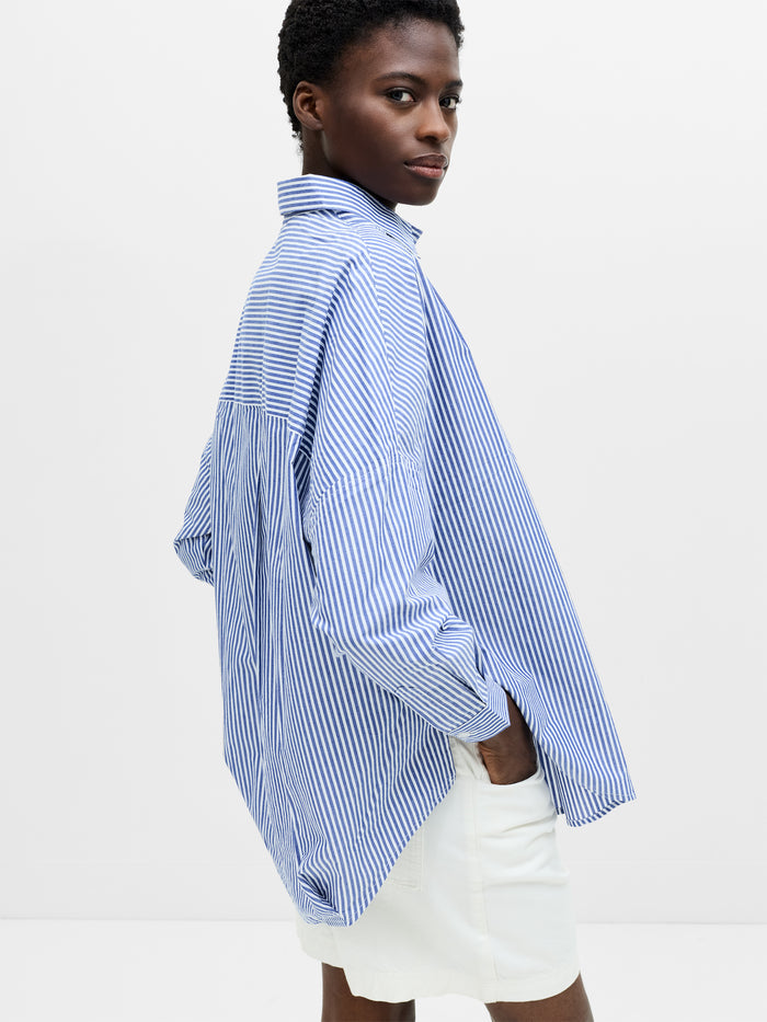 Striped Poplin Long Sleeve Popover Shirt