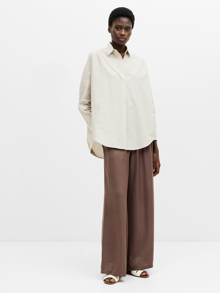 Striped Poplin Long Sleeve Popover Shirt