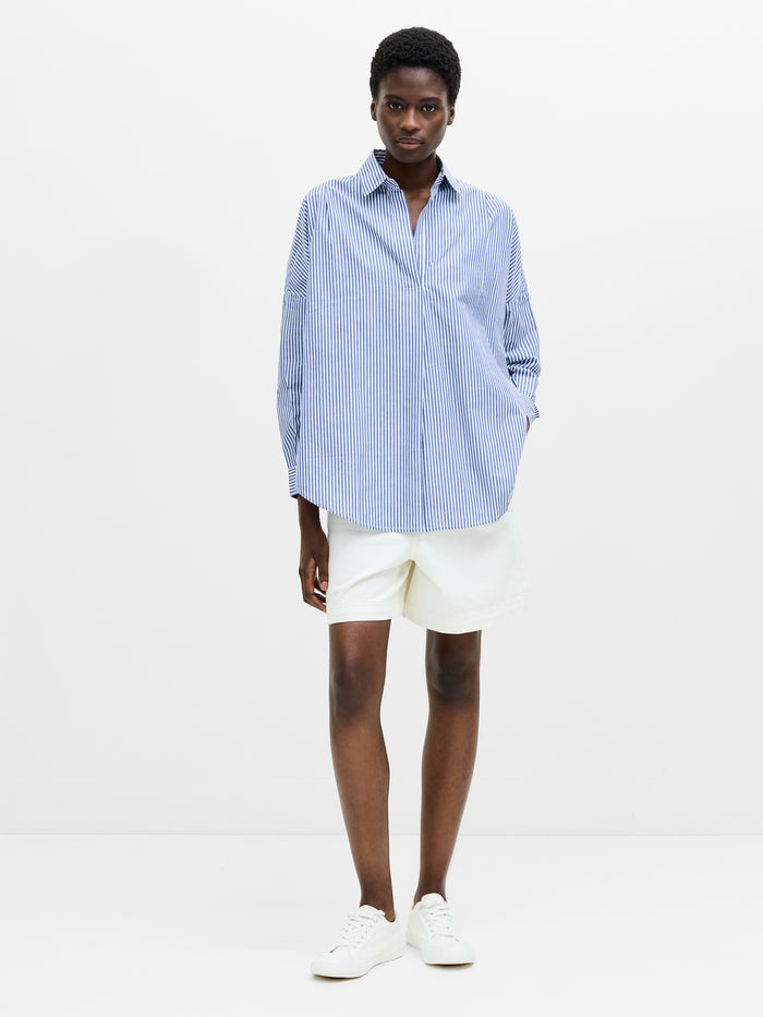 Striped Poplin Long Sleeve Popover Shirt