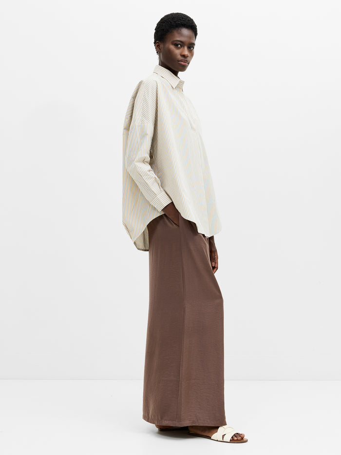 Striped Poplin Long Sleeve Popover Shirt