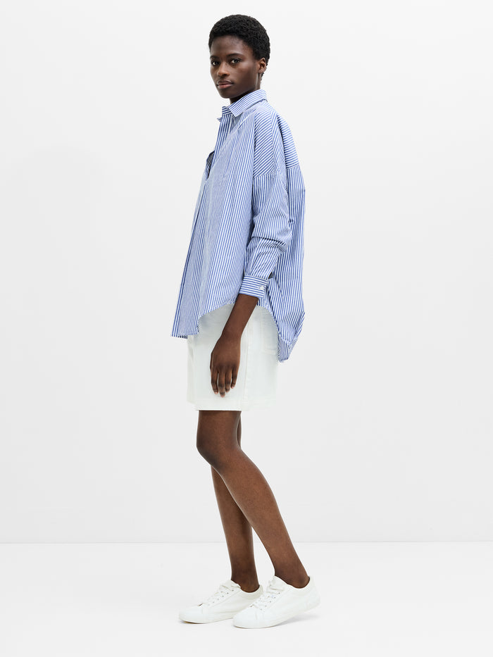 Striped Poplin Long Sleeve Popover Shirt