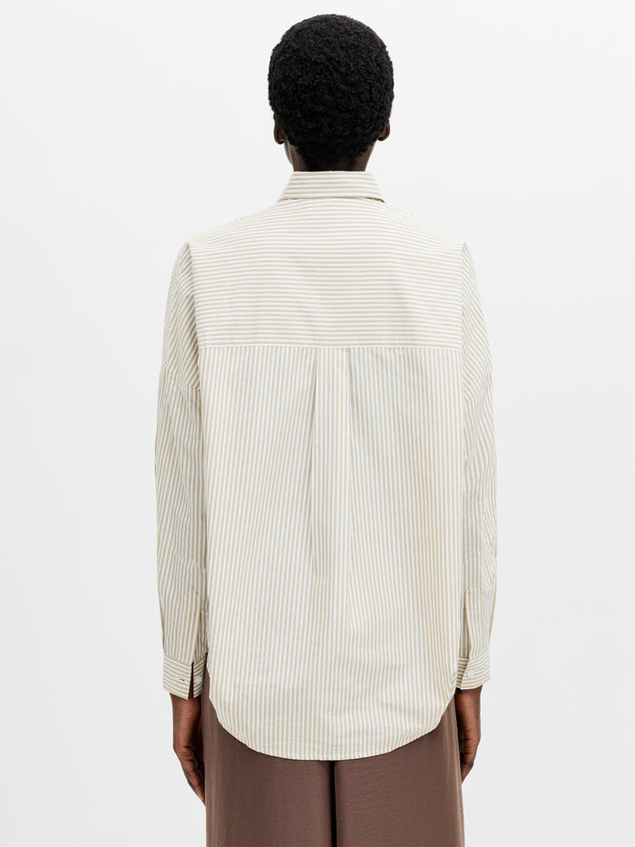 Striped Poplin Long Sleeve Popover Shirt