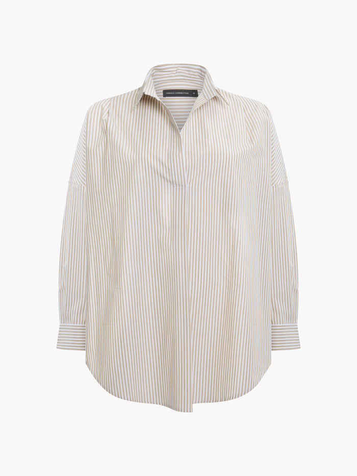 Striped Poplin Long Sleeve Popover Shirt