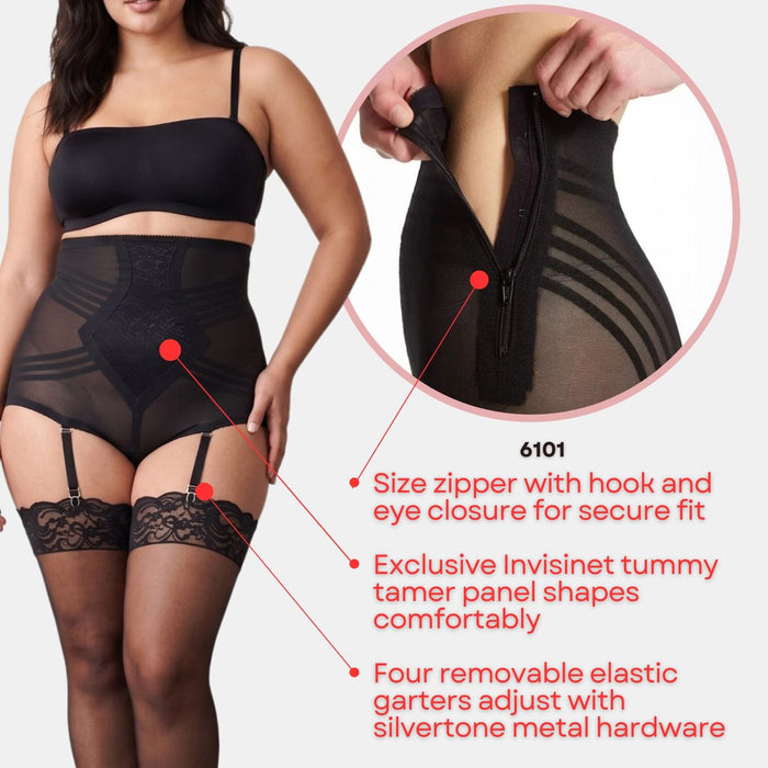 Style 6101 | High Waist Firm Shaping Panty with Zipper with Hook and Eye | Removable garters